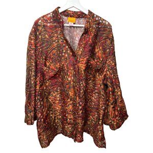 Ruby Rd Women’s Plus Size 22W Sheer Print Button Down Orange Red Blouse